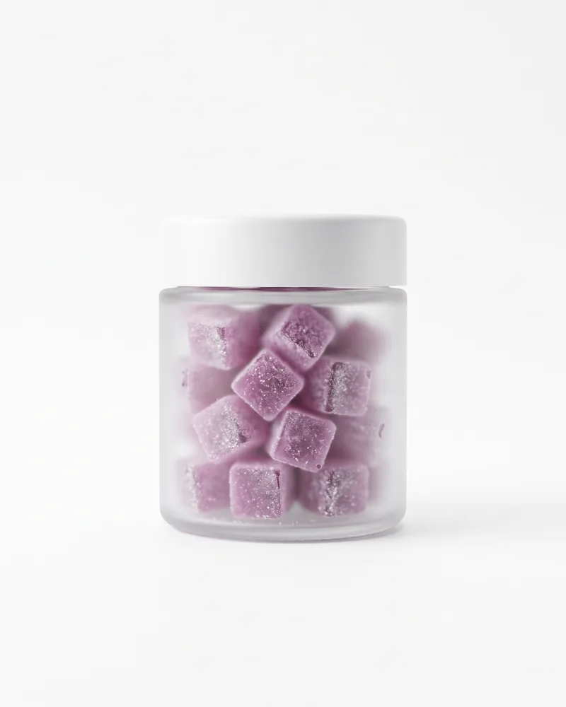 Calm Gummies — frosted jar with violet gummy squares