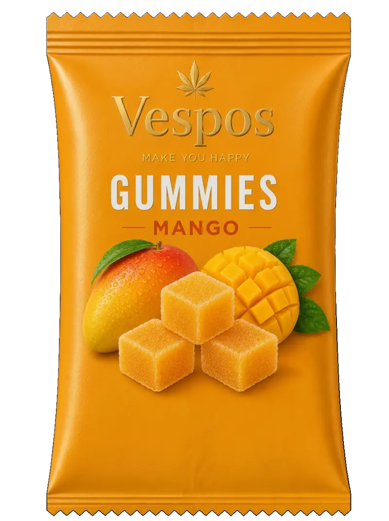 Vespos Gummies pouch — mango CBD gummy cubes