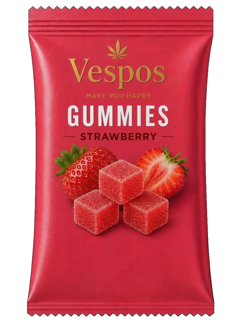 Vespos Gummies pouch — strawberry CBD gummy cubes