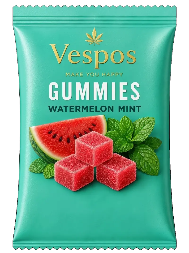 Vespos Gummies pouch — watermelon mint CBD gummy cubes